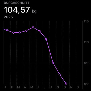 auf dem bild steht 104,57 kg durchschnitt, im januar ca. 113 kg, im oktober 100 kg