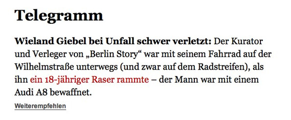 we­der fahr­rad­fah­rer zu ram­men, noch audi A8-waf­fen hal­te ich für be­son­ders emp­feh­lens­wert. der …