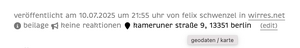 sc reenshot vom fussbereich dieses artikles im darkmode mit ortsinformationen