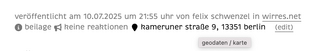 sc reenshot vom fussbereich dieses artikles im darkmode mit ortsinformationen