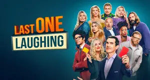 werbebanner für die britsche tv serie lol (last one laucghing)