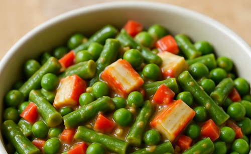 erbsen und bohnen salat mit surimi