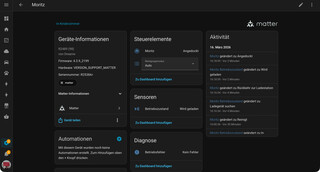 home assistant screenshot, der die matter staubsauger-entit&auml;ten zeigt