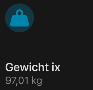 screenshot eines home assistant widgets auf meinem iphone mit meinem aktuellen gewicht (97,01 kg)
