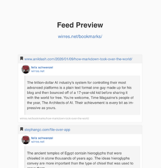 screenshot eines mf2 feed preview von wirres.net/bookmarks