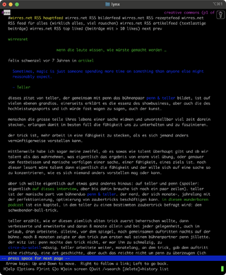 screenshot des lynx browsers der gerade wirres.net anzeigt