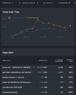 screenshot meiner matomo instanz mit den unique visits und unique paghe views der letzten 12 monate