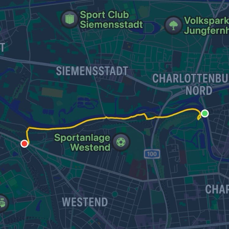 aufzeichnung der apple watch unserer tour an der spree gegenüber der siemansstadt heute früh