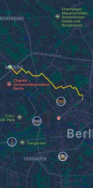 screenshot der apple watch aufzeichnung unseres spaziergangs heute vom wedding in den prenzlauer berg (7 km)