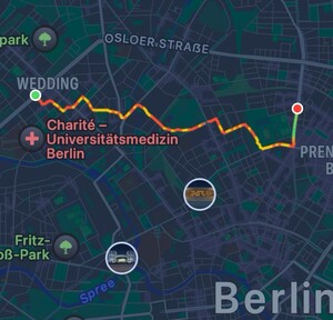 aufzeichnung der route unseres morgenspaziergangs vom wedding in den prenzlauer berg (ca. 6 km)