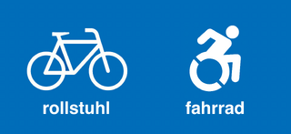 zwei piktogramme mit einer bildunterschrift. unter dem fahrrad steht &bdquo;rollstuhl&ldquo;, unter dem rollstuhl steht &bdquo;fahrrad&ldquo;