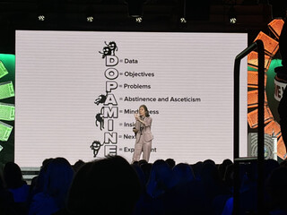 die folie zeigt „DOPAMINE“: Data, Objectives, Problems, Abstinence and Asceticism, Mindfullness, Insight, Next Steps, Experiment