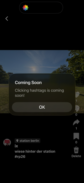 wedium-screenshot: „clicking hashtags is coming soon“