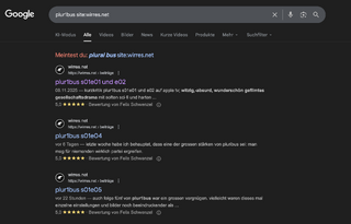 screenshot einer google suche nach „site:wirres.net pluribus“