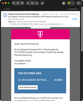 meine echte telekomrechnung für den oktober über 41,95 €