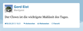 screenshot eines alten tweets von 2013: „Der Vlown ist die wichtigste Mahlzeit des Tages.“