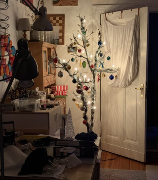 bild unserer dekorierten weihnachtseiche im wohzimmer