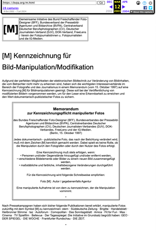 screenshot von einer von archive.org archivierten seite zu einem memorandum zur kennzeichnung für bild-manipulationen von 1997