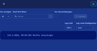 screenshot des zigbee2mqtt frontends. das log zeigt keine fehler an
