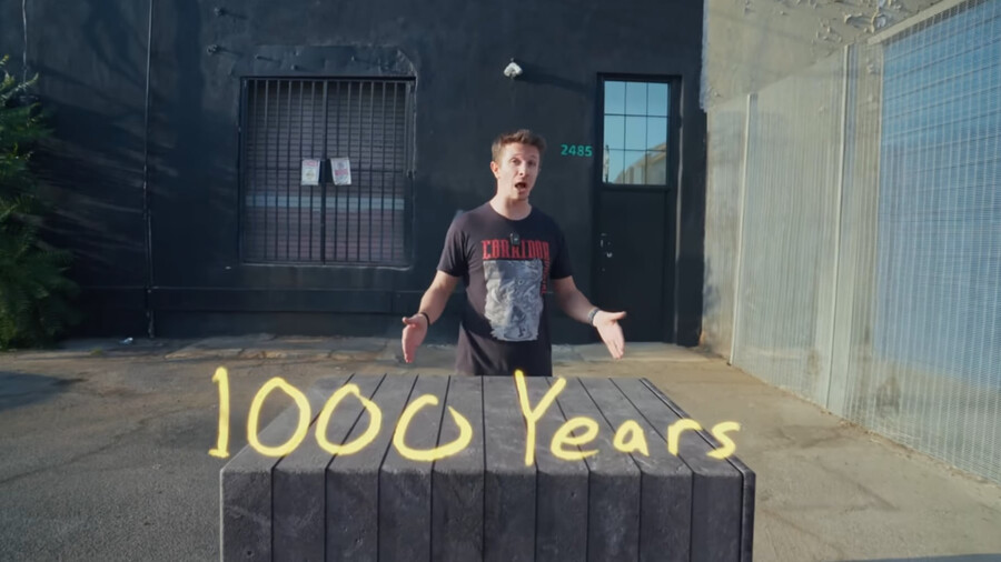 screenshot vom video der corridor crew, auf dem man 1000 jahre als einen ein meter langen steinblock visualisiert sieht