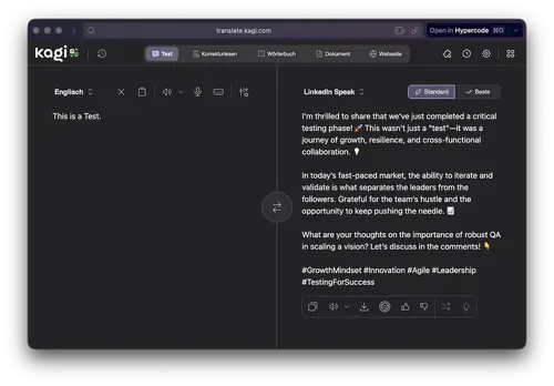 Kagi Translate to LinkedIn Speak