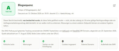 Lecktest vergibt Note A f&uuml;r blogsequenz.