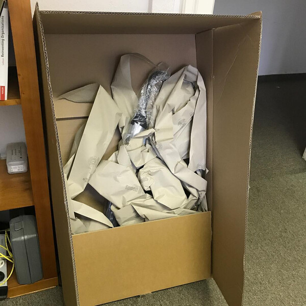 die bei&shy;fah&shy;re&shy;rin hat ei&shy;nen re&shy;gen&shy;schirm be&shy;stellt und ins b&uuml;ro schi&shy;cken las&shy;sen.